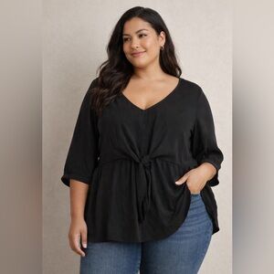 Torrid Black Tie Front Blouse Size 3 3X Flowy Peplum Top NWT Plus Size